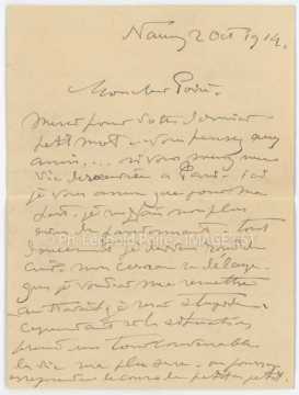Lettre de Victor Prouvé (Nancy)